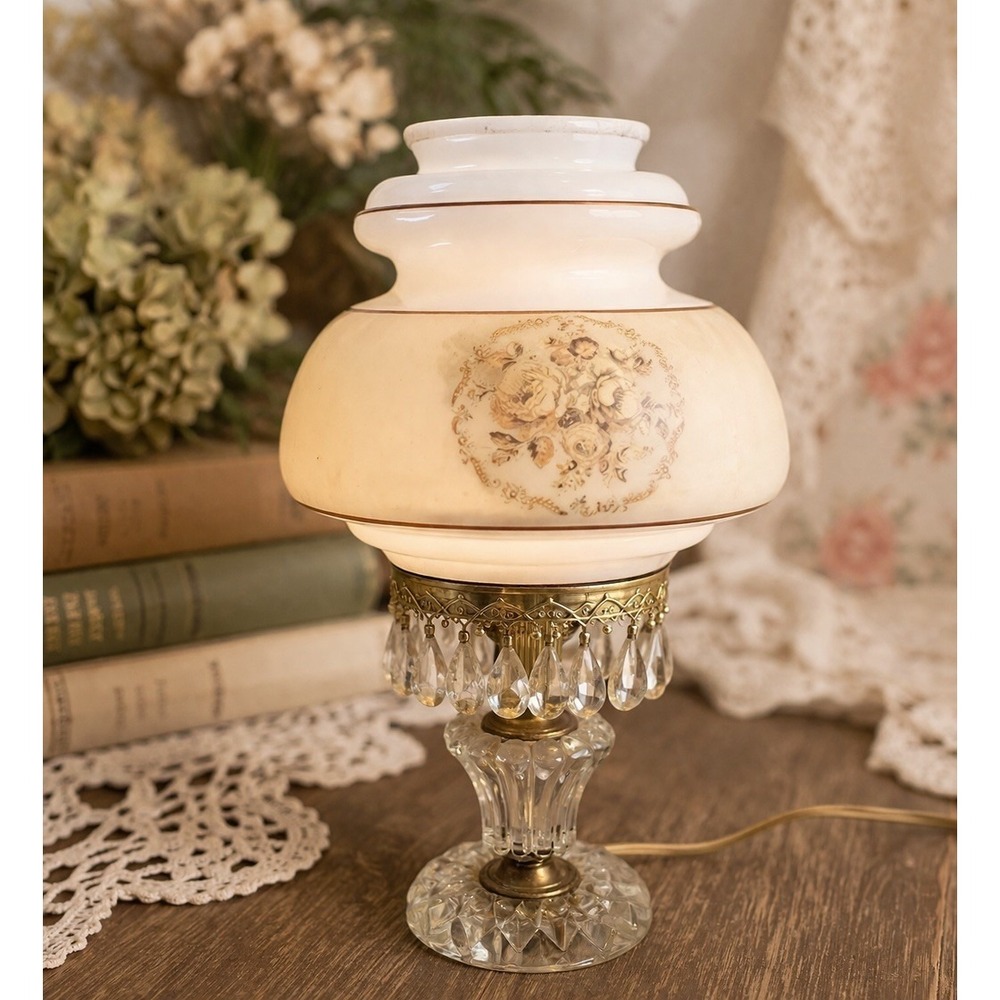 Vintage Michelotti Crystal Boudoir Parlor Lamp‎ 1950s Replacement Shade Untested